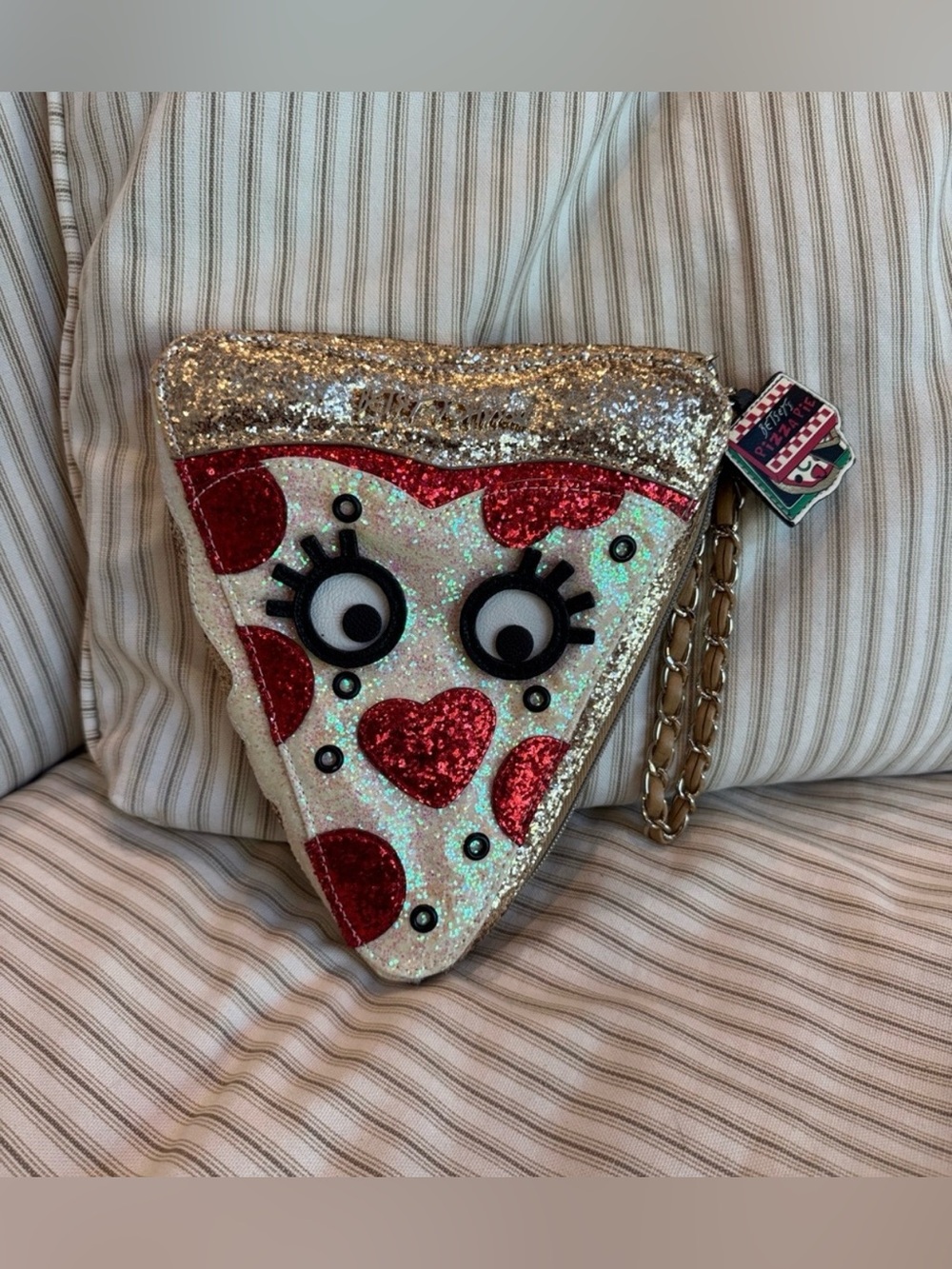 Betsey Johnson Say Cheese Glitter Pizza Wristlet Handbag (Model BJ62005H)